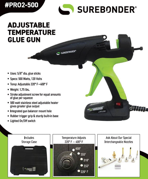 Surebonder Pro2-500 Watt Adjustable Temperature 5/8" Hot Glue Gun