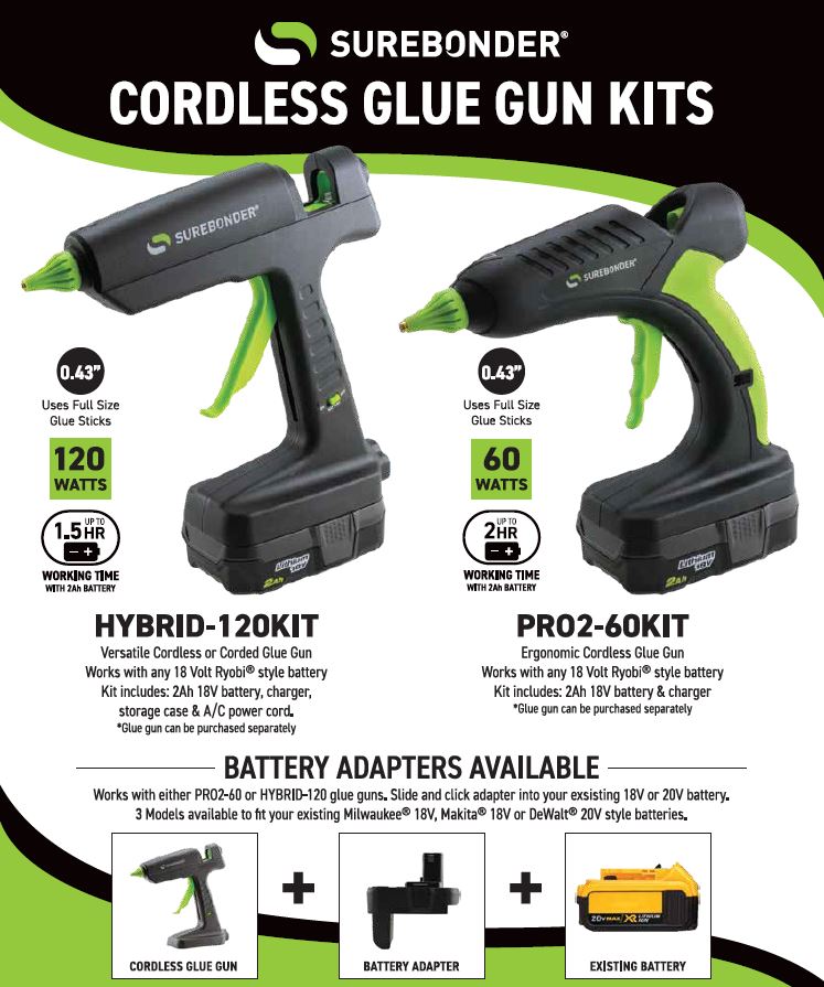 Surebonder Hybrid Glue Gun, Case, Cord & Battery Set
