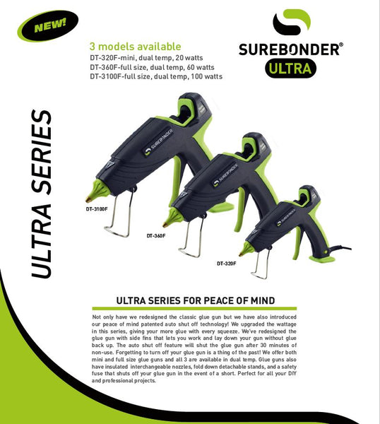Surebonder Ultra Series Automatic Shut Off Mini & Regular Size Hot Melt Glue Guns